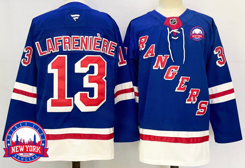 Men New York Rangers 13 Lafreniere Blue Fanatics 2025 NHL Jersey style 9